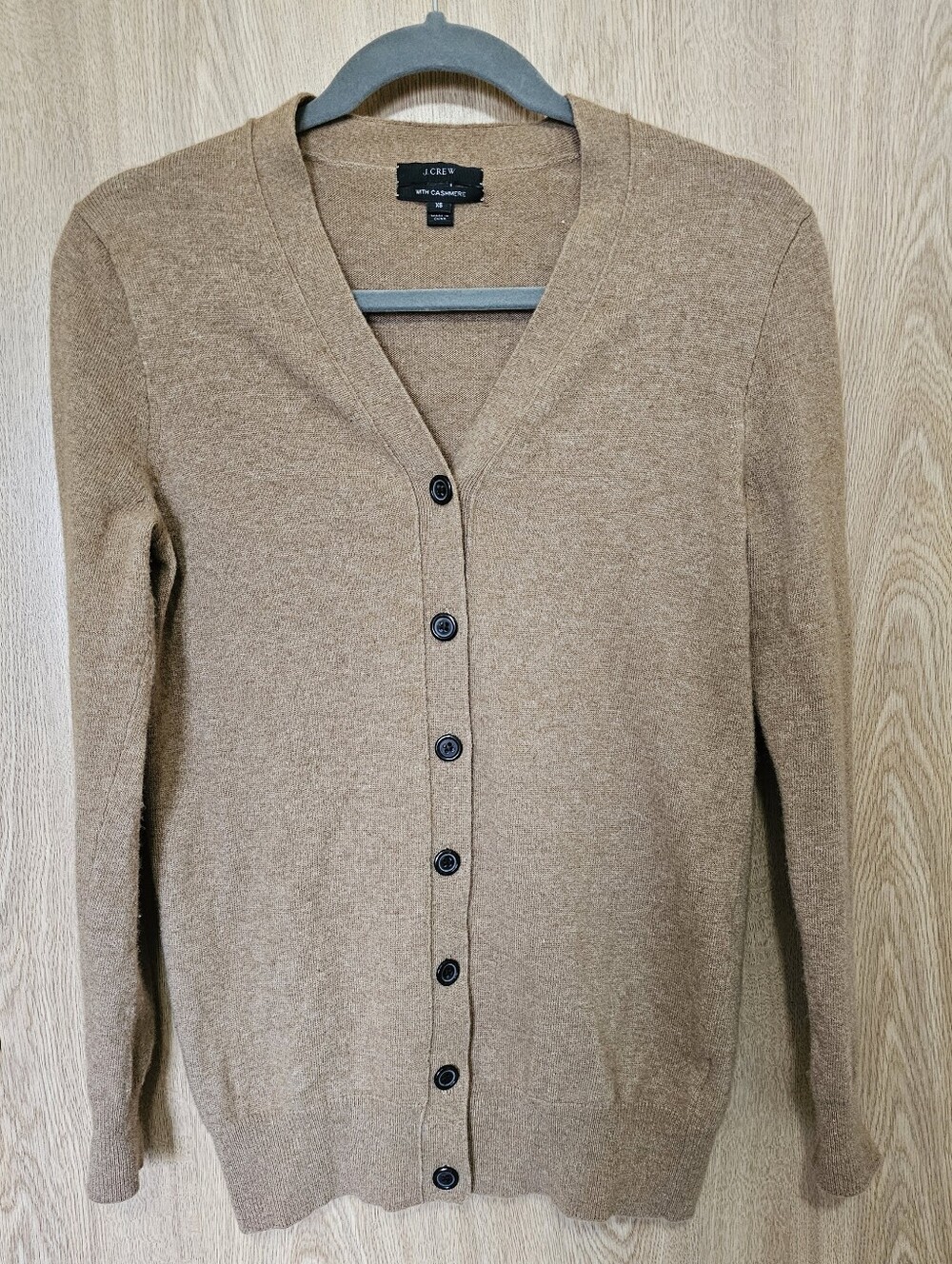 J Crew Wool Cashmere blend Cardigan Sweater Camel Tan Brown XS